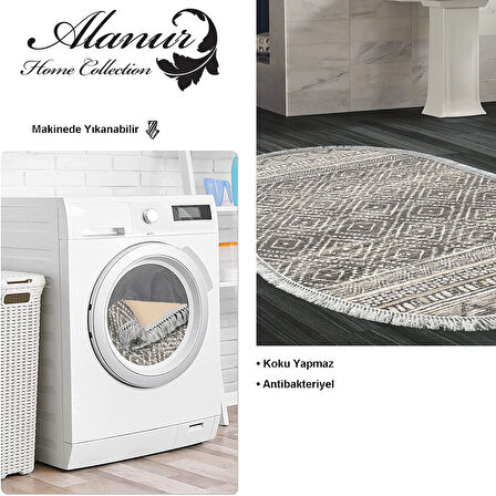 Dekoreko Kaymaz Taban Djt Banyo Halısı Yıldız Deri Saçaklı Oval İskandinav F5087