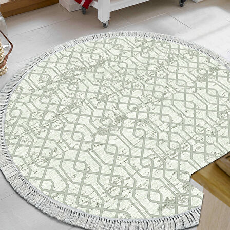 Dekoreko Kaymaz Taban Djt Mutfak Halısı Yıldız Deri Saçaklı Yuvarlak Modern 757