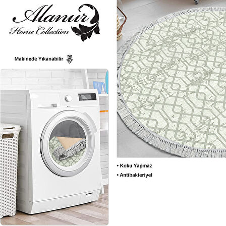 Dekoreko Kaymaz Taban Djt Mutfak Halısı Yıldız Deri Saçaklı Yuvarlak Modern 757