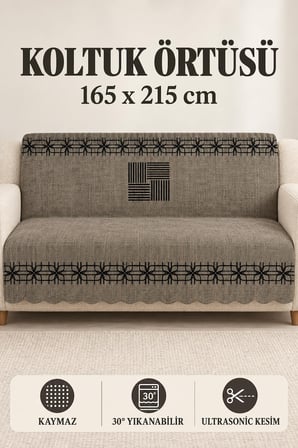 Çok Amaçlı Kadife Koltuk Örtüsü Kaymaz Süngerli 165x215 cm Modern Bohem Çekyat Şalı Piknik Masa Örtüsü ALK3