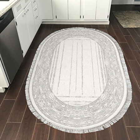 Dekoreko Kaymaz Taban Djt Mutfak Halısı Trend Saçaklı Oval Modern M5076