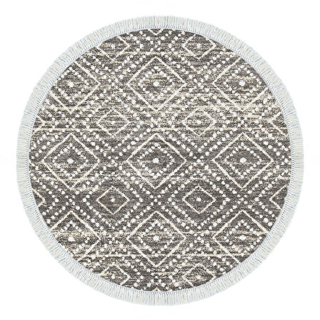 Dekoreko Kaymaz Taban Djt Mutfak Halısı Trend Saçaklı Yuvarlak İskandinav F5087