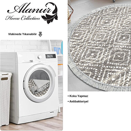 Dekoreko Kaymaz Taban Djt Mutfak Halısı Trend Saçaklı Yuvarlak İskandinav F5087