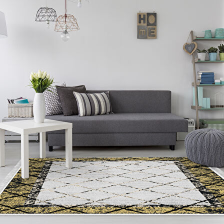 Dekoreko Kaymaz Taban Djt Salon Halısı Star Pamuk Saçaklı Modern M5129