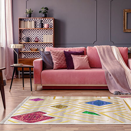 Dekoreko Kaymaz Taban Djt Salon Halısı Star Pamuk Saçaklı Modern P1337