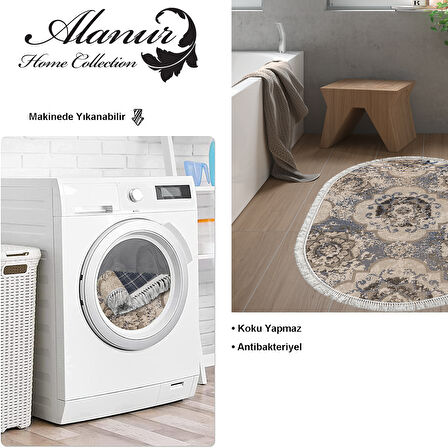 Dekoreko Kaymaz Taban Djt Banyo Halısı Star Pamuk Saçaklı Oval Modern 1903M