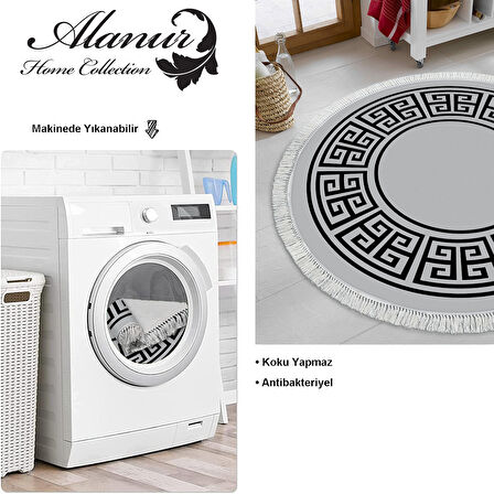 Dekoreko Kaymaz Taban Djt Mutfak Halısı Trend Saçaklı Yuvarlak Modern 608M