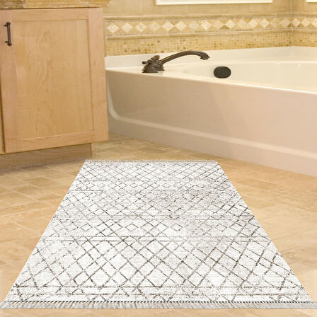 Dekoreko Kaymaz Taban Djt Banyo Halısı Trend Saçaklı İskandinav F5079