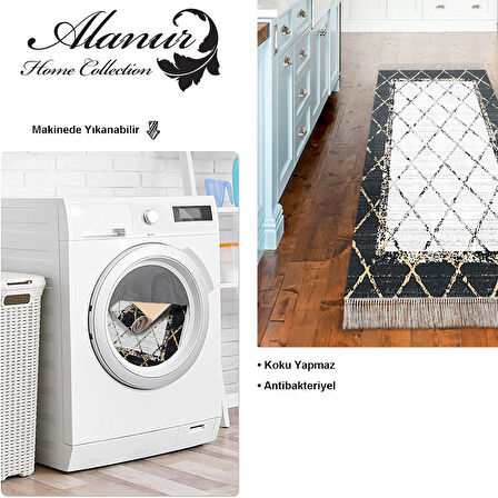 Dekoreko Kaymaz Taban Djt Mutfak Halısı Yıldız Deri Saçaklı Modern M5129