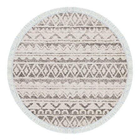 Dekoreko Kaymaz Taban Djt Mutfak Halısı Star Pamuk Saçaklı Yuvarlak İskandinav F5078