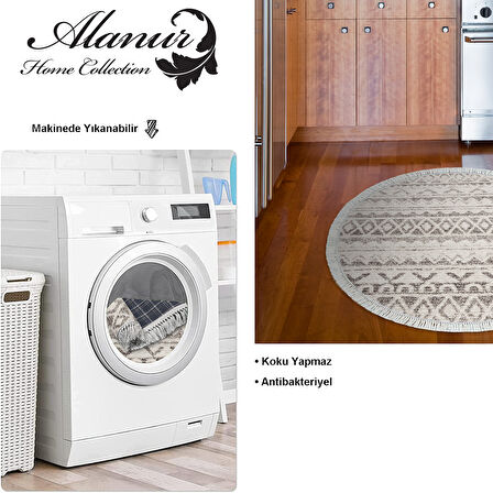 Dekoreko Kaymaz Taban Djt Mutfak Halısı Star Pamuk Saçaklı Yuvarlak İskandinav F5078