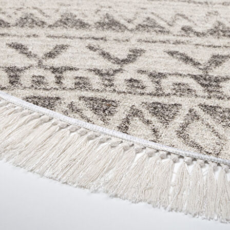 Dekoreko Kaymaz Taban Djt Mutfak Halısı Star Pamuk Saçaklı Yuvarlak İskandinav F5078