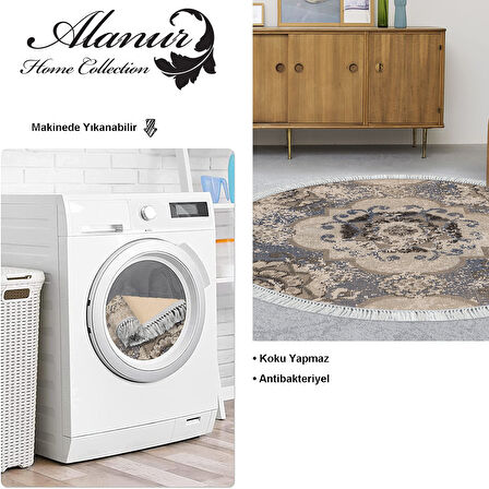 Dekoreko Kaymaz Taban Djt Salon Halısı Yıldız Deri Saçaklı Yuvarlak Modern 1903M