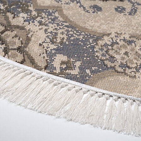 Dekoreko Kaymaz Taban Djt Salon Halısı Yıldız Deri Saçaklı Yuvarlak Modern 1903M