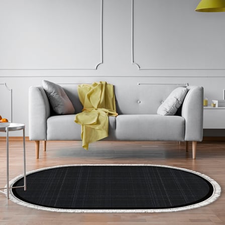 Alanur Home Kaymaz Taban Djt Banyo Mutfak Salon Halı Star Pamuk Saçaklı Oval Dokuma Desen E5007