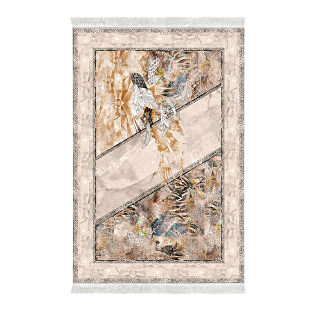 Dekoreko Kaymaz Taban Djt Salon Halısı Yıldız Deri Saçaklı Modern 729