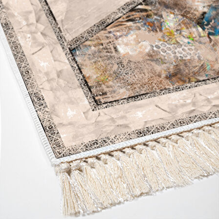 Dekoreko Kaymaz Taban Djt Salon Halısı Yıldız Deri Saçaklı Modern 729