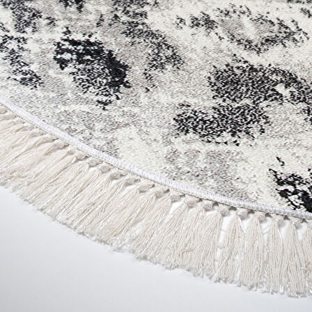 Dekoreko Kaymaz Taban Djt Mutfak Halısı Yıldız Deri Saçaklı Oval İskandinav F5136