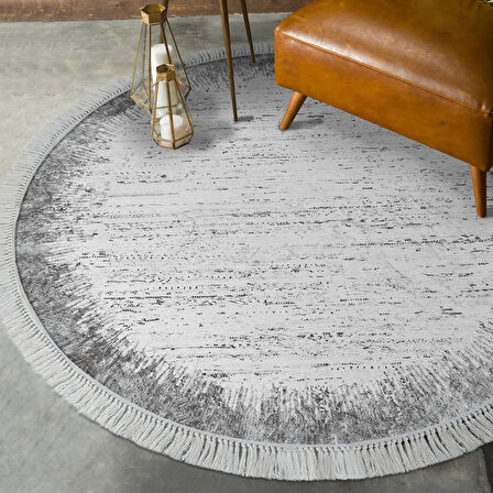 Dekoreko Kaymaz Taban Djt Salon Halısı Star Pamuk Saçaklı Yuvarlak Modern 1342