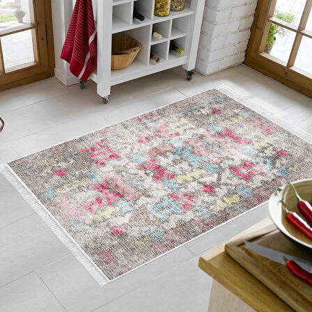 Dekoreko Kaymaz Taban Djt Mutfak Halısı Yıldız Deri Saçaklı Modern F5138