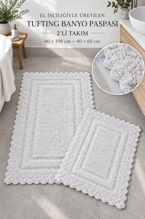 Alanur Bodrum Tufting Cotton Pamuklu El Işi Örgülü 2 li Paspas 110