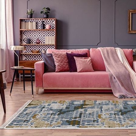 Dekoreko Kaymaz Taban Djt Salon Halısı Yıldız Deri Saçaklı Modern M5015