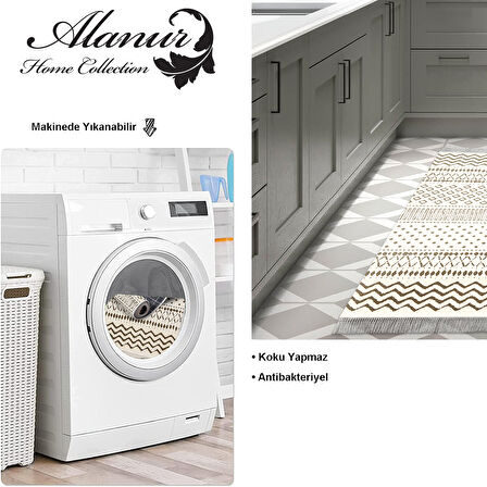 Dekoreko Kaymaz Taban Djt Mutfak Halısı Star Pamuk Saçaklı İskandinav F5086