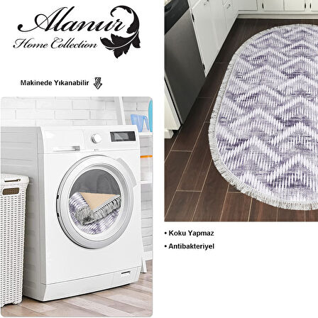 Dekoreko Kaymaz Taban Djt Mutfak Halısı Yıldız Deri Saçaklı Oval İskandinav F5124