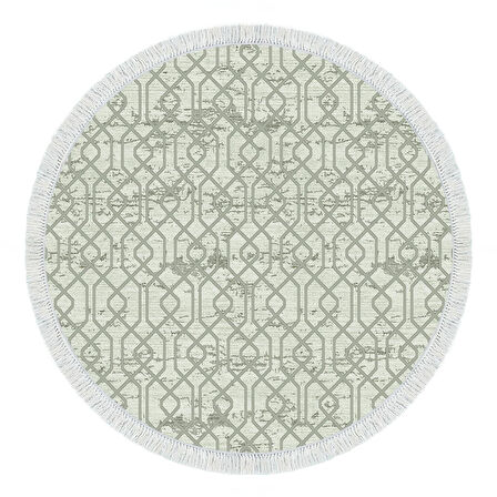 Dekoreko Kaymaz Taban Djt Mutfak Halısı Star Pamuk Saçaklı Yuvarlak Modern 757