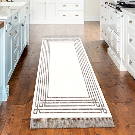 Dekoreko Kaymaz Taban Djt Mutfak Halısı Star Pamuk Saçaklı Modern M5142