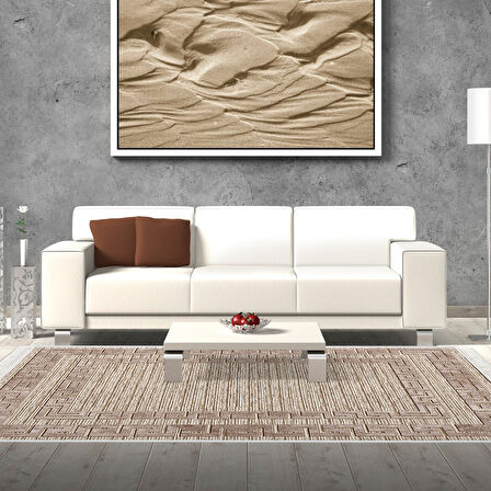 Dekoreko Kaymaz Taban Djt Salon Halısı Yıldız Deri Saçaklı Modern F5036