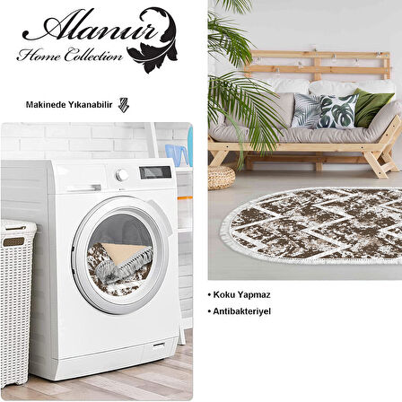 Dekoreko Kaymaz Taban Djt Salon Halısı Yıldız Deri Saçaklı Oval İskandinav F5128