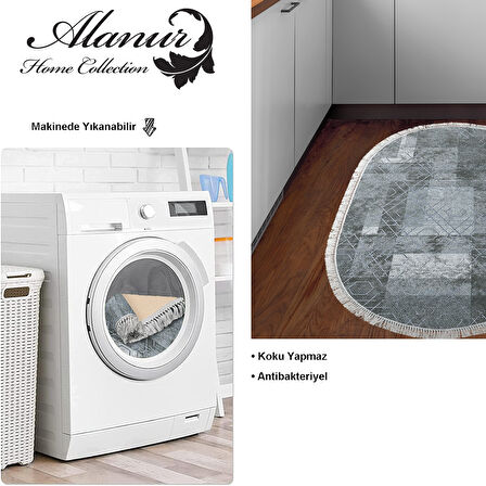 Dekoreko Kaymaz Taban Djt Mutfak Halısı Yıldız Deri Saçaklı Oval İskandinav F5132