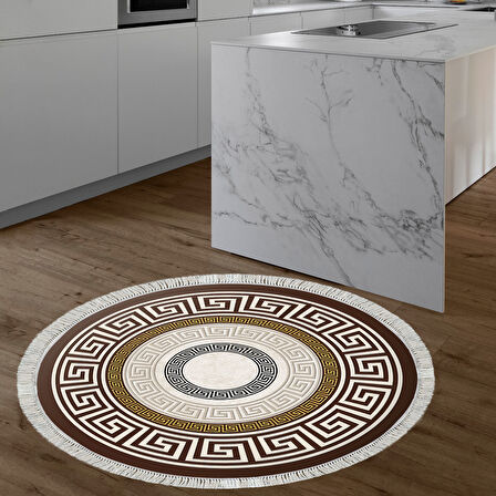 Dekoreko Kaymaz Taban Djt Mutfak Halısı Star Pamuk Saçaklı Yuvarlak Modern 675M