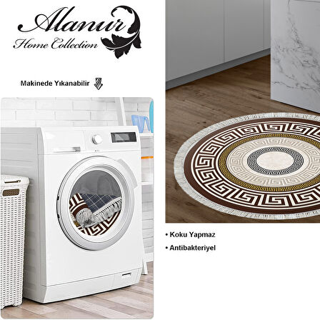 Dekoreko Kaymaz Taban Djt Mutfak Halısı Star Pamuk Saçaklı Yuvarlak Modern 675M