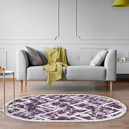 Dekoreko Kaymaz Taban Djt Salon Halısı Trend Saçaklı Oval İskandinav F5128