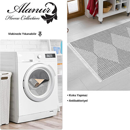 Dekoreko Kaymaz Taban Djt Mutfak Halısı Yıldız Deri Saçaklı İskandinav F5085