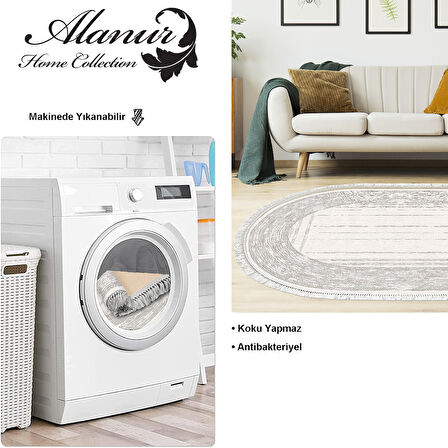 Dekoreko Kaymaz Taban Djt Salon Halısı Yıldız Deri Saçaklı Oval Modern M5076