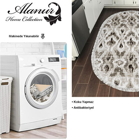 Dekoreko Kaymaz Taban Djt Mutfak Halısı Yıldız Deri Saçaklı Oval İskandinav F5136