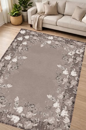 Dijital Baskılı Dikdörtgen Salon Halısı | Kaymaz Yıkanabilir | Deri Taban | Çiçekli | P1388