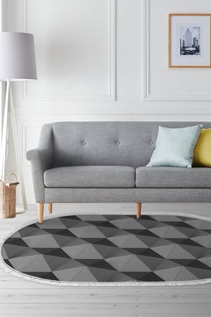 Kaymaz Dijital Mutfak & Salon Halı Trend Saçaklı Oval Geometrik E5010