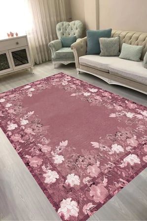 Dijital Baskılı Dikdörtgen Salon Halısı | Kaymaz Yıkanabilir | Keçe Taban | Çiçekli | P1388