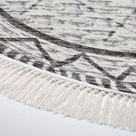 Dekoreko Kaymaz Taban Djt Salon Halısı Yıldız Deri Saçaklı Yuvarlak İskandinav F5081