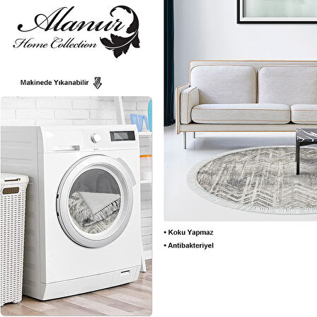 Dekoreko Kaymaz Taban Djt Salon Halısı Trend Saçaklı Yuvarlak İskandinav F5083