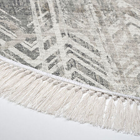 Dekoreko Kaymaz Taban Djt Salon Halısı Trend Saçaklı Yuvarlak İskandinav F5083