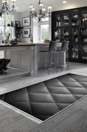 Kaymaz Dijital Mutfak & Salon Halı Star Pamuk Saçaklı Geometrik E5013