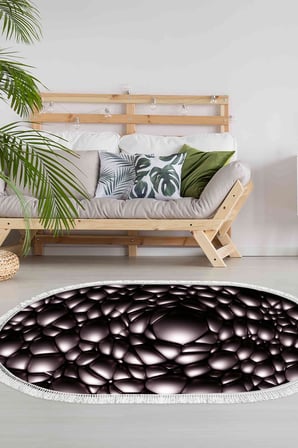 Kaymaz Dijital Mutfak & Salon Halı Star Pamuk Saçaklı Oval Geometrik E5009