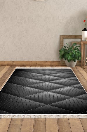 Kaymaz Dijital Mutfak & Salon Halı Trend Saçaklı Geometrik E5013