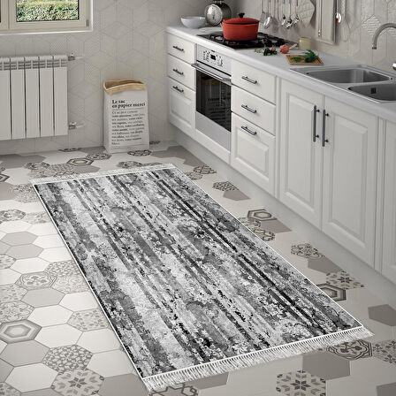 Dekoreko Kaymaz Taban Djt Mutfak Halısı Yıldız Deri Saçaklı Modern Mu147