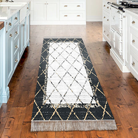 Dekoreko Kaymaz Taban Djt Mutfak Halısı Yıldız Deri Saçaklı Modern M5129